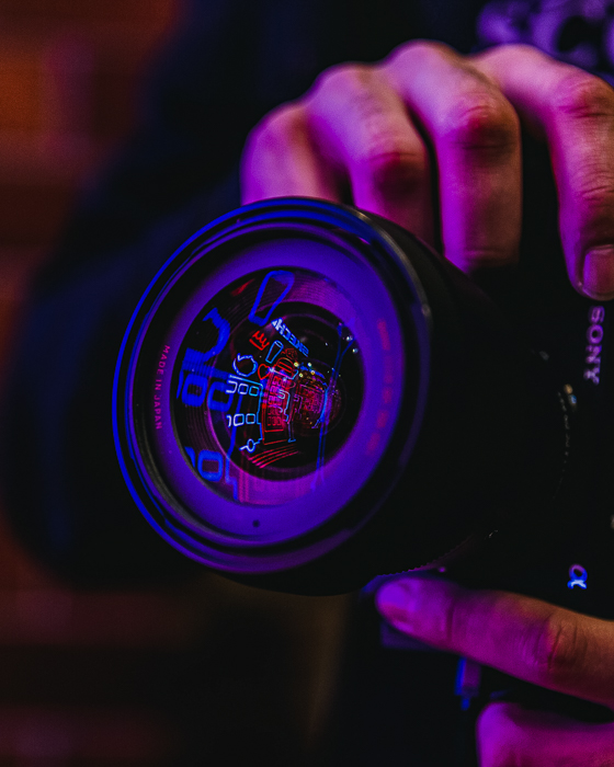 Colorful reflection on camera lens