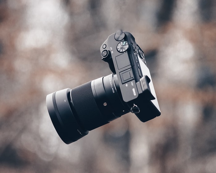 Sony Alpha camera floating in the air