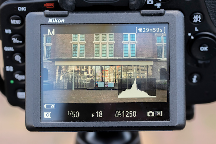Close-up of a back screen of a Nikon D780