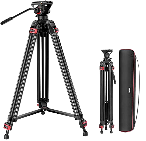NEEWER 74″ Pro Video Tripod with Fluid Head