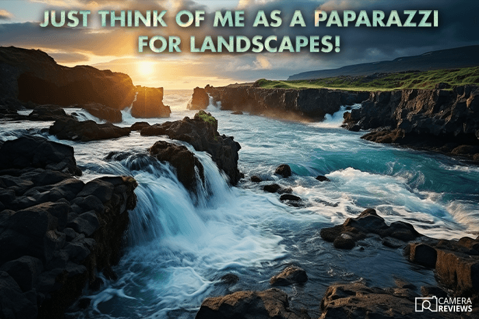 photography caption for Instagram overlayed on a photo of a waterfall at evening