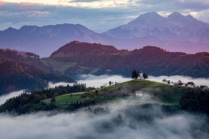 photo of a misty landscape